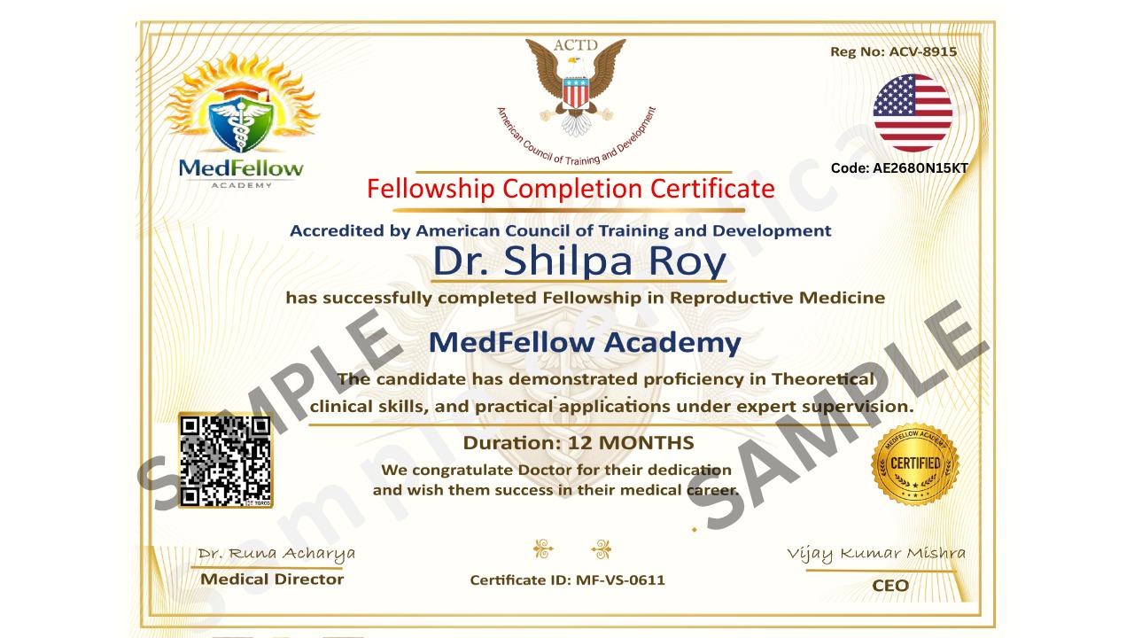 Sample MedFellow Academy fellowship certificate